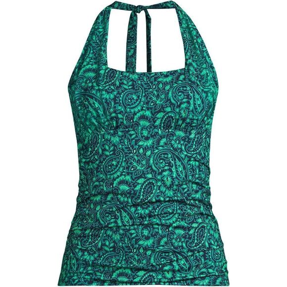 Land's End Plus size square neck halter tankini top soft  navy emerald decor Var - Picture 2 of 5